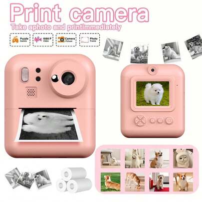 Kids Instant Print Camera, 2.4" LCD Screen, 1300mAh Long-Lasting Battery, Instant Photo Printing, Fun Creative Frames Stickers And Filters - Includes 3 Film Rolls, Best Gift For Boys Girls Birthday Party, Simple User Interface, Suitable For World Cup, Valentine's Day, New Year, Eid, Birthday, Party - Ideal Creative Gift For Couples, Friends, Family (1300mAh Rechargeable Battery)