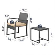 3pcs Patio Set Outdoor Wicker Chairs,Rattan Metal Furniture Sets With Cushions And Glass Top Table, Rattan Furniture Sets For Garden, Porch - 米色 - 查看 4
