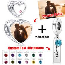 2 Pieces Personalized Charms Suit For Bracelet Necklace Anklet, Custom Photo Charm, Birthstone Name Bracelet Charm For Women Mother, Picture Necklace Charm, Photo Anklet Charm, Heart Round Square Beads Gift For Daughter Present Girlfriend Wife Best Friend, Fashion, Autumn, Simplicity, Leisure, Retro, Punk Style, Customizable, Personalized, Unique - Silver - View 7