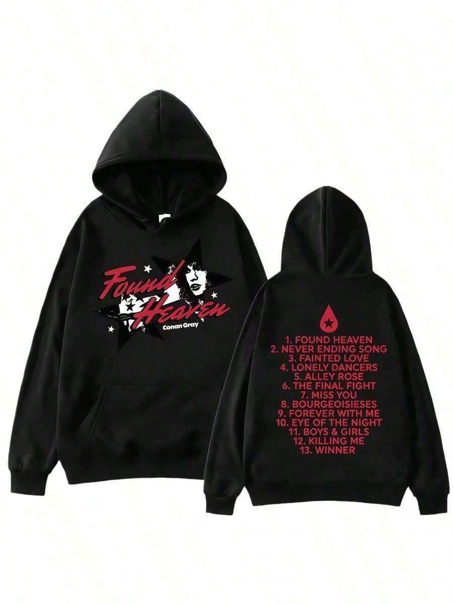 2025-Hop Singer Conans Gray Printed Fashionable Autumn And Winter Pul Hoodie Is A Warm Men's Sweater Sweatshirts For Women Hoodies For Men Black Hoodie For Women Men's Hoodie Sweatshirts For Men - màu đen - Xem 1