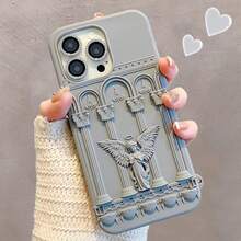 1pc Cute 3D Sculpture Angel Soft Silicone Phone Case Compatible With Apple 11/12 Pro Max/13/14/15 Pro Max, Embossed Praying Angel, Niche Fashion Creative, Soft Silicone Protective Cover Compatible With IPhone 14 Pro, Anti-Drop 13 Series - Multicolor - View 5
