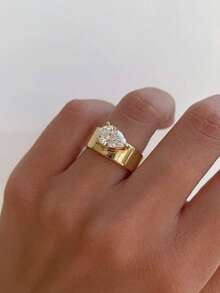 1枚经典简约水滴形锆石925纯银戒指，优雅欧式复古风格，女士戒指，设计精美独特，是舞会、聚会和派对的完美之选，也是一份绝佳的礼物。 - 金色 - 查看 7