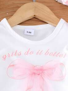 2件套女婴可爱甜美休闲米色短袖T恤+粉色裤子套装，轻薄透气，春夏款 - 白色 - 查看 3