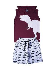 Conjunto Infantil Menino Verão Dinossauro - Mafi Kids - bordô - Visão 1