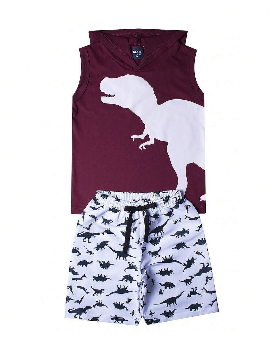 Conjunto Infantil Menino Verão Dinossauro - Mafi Kids - bordô - Visão 1