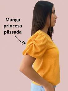 Plus Size Blouse In Textured Knit Fabric With Elasticated Princess Sleeves, Lightweight And Comfortable Fit, Body-Flattering Design. - 芥末黃 - 查看 2