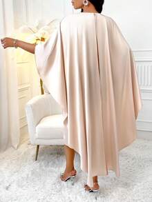 夏季时尚独特披肩式性感紧身连衣裙，适合女性 - 米杏色 - 查看 6