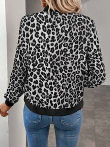 Keke Bloomly Women's Lightweight Zip-Up Casual Leopard Print Baseball Jacket, Fashionable And - Light Grey - View 3