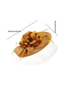 1顶女士迷人头饰，花朵造型，带面纱，适合鸡尾酒会、下午茶会和赛马会等场合，也适合赛马场单人排队、嘉年华下午茶会等。