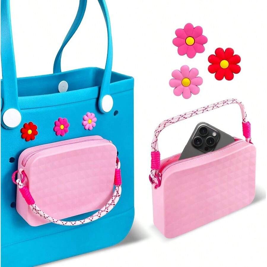 Silicone Phone Holder Insert Pouch Wallet Charm Bogg Bags Accessories, Beach Bag Phone Holder Attachment Bogg Beach Bags Tote Bag - initial - 查看 1