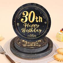 10pcs/20pcs/40pcs/50pcs 30th Birthday Decorations Unisex, Happy 30th Birthday Black Gold 7" And 9" Paper Plates Tableware Suitable For Her/Him 30th Birthday Party Gifts, 30th Anniversary Dessert Plates Vintage 30th Birthday Decor - Multicolor - View 4