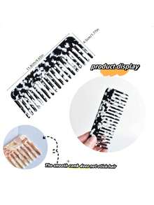 1pc Acetate Comb, Anti-Static Marble Pattern Hair Brush - Yellow - View 4