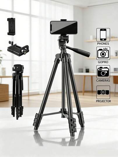 Portable Aluminum Alloy Foldable Tripod With 360° Rotatable Ball Head | Universal Mount Compatible With IPhone/Android Phones, DSLR Cameras, GoPro, Projectors | Adjustable Height, Lightweight And Compact For Selfie, Live Streaming, Vlogging, Photography, Video Conferencing, Travel