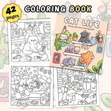 40 Páginas - 210g, Livro de Colorir Prateleiras de Gatinhos Fofos, Livro de Colorir em Papel de Pele Macia, Estilo Animado e Curativo, Padrões de Cena de Prateleiras de Gatinhos, Esquema de Cores Cinza e Laranja, Inclui Detalhes de Gato em Cesta Suspensa, Colorir para Alívio do Estresse, Adequado para Papelaria, Suprimentos Escolares, Presente Ideal para Meninas, Dia dos Namorados, Ano Novo - VIDA DE GATO - Visão 1