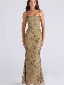 2026 New Arrival Women's Elegant Low Neck Dress - Sexy Sleeveless Backless Tie Waist Cocktail Dress - 咖啡棕 - 查看 1