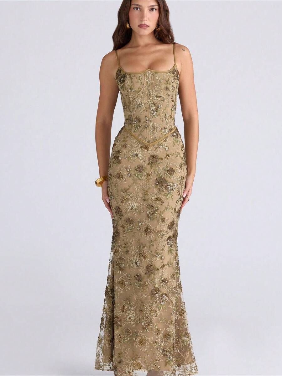 2026 New Arrival Women's Elegant Low Neck Dress - Sexy Sleeveless Backless Tie Waist Cocktail Dress - 咖啡棕 - 查看 1