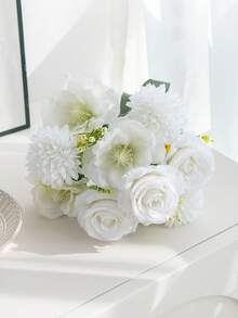 1pc 14.56 Inch Artificial Rose, Chrysanthemum, Valentine's Day Gift, DIY Wedding Fake Flower, Brunch Bouquet, Party, Living Room, Kitchen, Garden, Hotel, Office, Ramadan Decor, Valentine's Day Gift, DIY Wreath, Gift, Dining Table Decor, Birthday Decor, Indoor Outdoor Decoration, Fake Flower Vase Decor, Farmhouse Home Decor, Boho Wedding - White - View 2