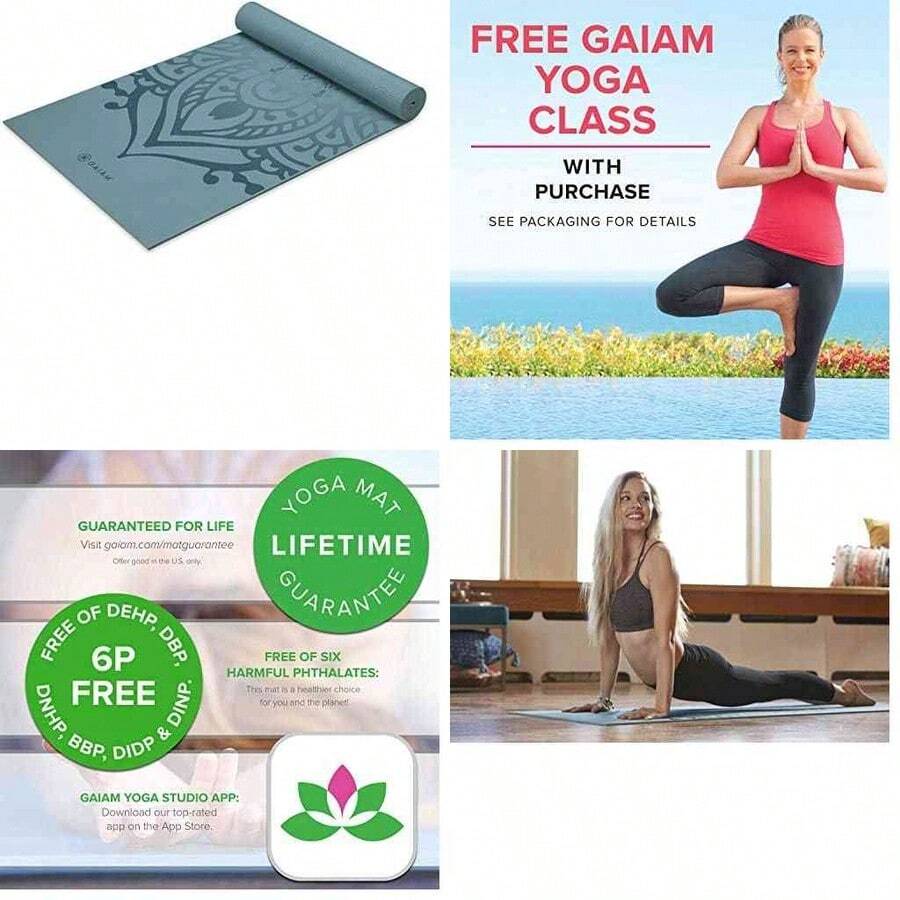 - Alfombrilla de yoga de alta calidad, 6 mm, extra gruesa, antideslizante, para ejercicios y ejercicios de fitness, para todo tipo de yoga, pilates y entrenamientos en el piso (68 pulgadas de largo x 24 pulgadas de ancho x 6 mm de grosor) - Niágara - Ver 1