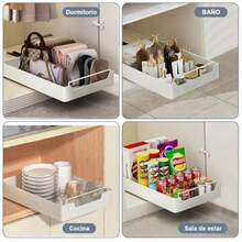 Organizador de gabinete extraíble fijo con nanopelícula adhesiva estantes deslizantes para despensa Organizador Bajo Fregadero organizador de cajones extensible 1 Pieza (Anchura 25cm) - Anchura 25cm - Ver 7