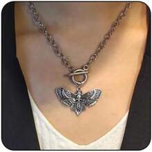 Collar gótico polilla plata clásico polilla luna diseño cruz mariposa colgante polilla muerte cabeza esqueleto halloween - como en la foto - Ver 4