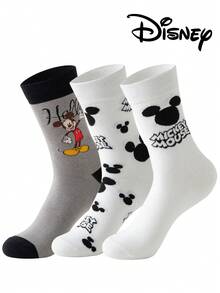 Disney 3双装正品迪士尼男士袜子，绣有可爱的米奇一家卡通人物图案，中筒袜，趣味十足，适合各种场合，高品质礼品袜 - 彩色 - 查看 1