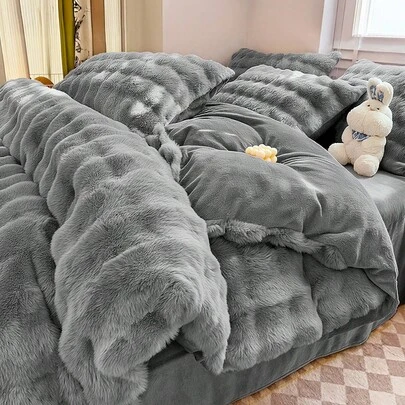 2/3件套法兰绒被套组，长绒超柔软保暖，包含1个被套和1/2个枕套，蓬松舒适，多种颜色可选，适用于单人床/双人床/大号床/特大号床，可机洗，豪华床上用品套装，温暖的房间装饰，秋冬季装饰