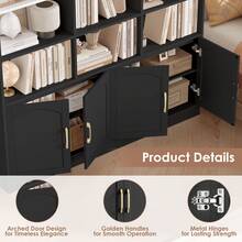 209cm Bookcase Tall Bookshelf With Doors 7-Tier Living Room Bookcase And Shelving Unit Free Standing Display Rack With 15 Open Compartments 209x150x23.7cm Black - Black - View 5