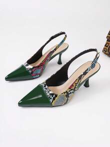 XBYASDF 2026 New Colorful Snake Skin Patchwork Pointed Toe Kitten Heel Sandals, European And American Fashion Commute, Date, Party High Heel Sandals For Women - Green - View 8