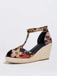 2026 Spring/Summer Women's Fashion New Straw Woven One-Strap Wedge & Platform Peep Toe Sandals - Multicolor - View 6