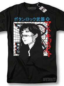 Men's Cyberpunk Edgerunners 2077 Anime Graphic T-Shirt - Official Lucy, Rebecca, David Character Design - Black With Japanese Text - Casual Round Neck Tee For Cosplay, Gaming & Casual Attire - All-Season Comfort Fit - Vintage Style Cotton Shirt With Iconic Series Print - Machine Washable & Dry Cleanable - Perfect For Fans Of Cyberpunk Edgerunners - Black - View 2