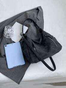 Fashionable New Large-Capacity Bag For Women, Versatile Retro Crossbody Bag, Textured Shoulder Commuter Tote Bag, Simple Frosted Armpit Bag, Niche College Student Shoulder Bag, Fashionable Personalized, Beautiful Shoulder Bag , Office Bag - Black - View 9