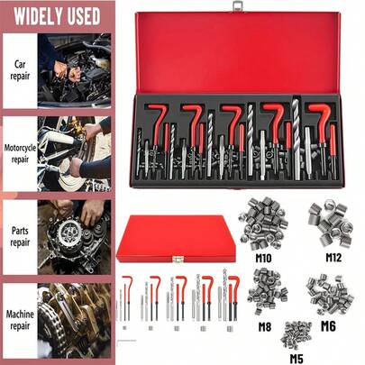 Vandise 131pc Thread Insert Kit  With Box, M5 M6 M8 M10 M12 Repair Set, Tap Drill Tool, Fix Stripped Damaged Threads