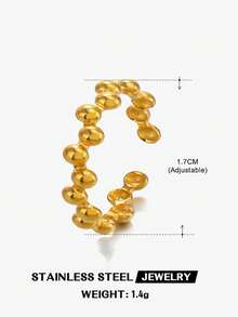 1枚18K镀金不锈钢优雅几何对称椭圆形可调节开口戒指，适合女性日常、节日、派对、购物、约会、假日佩戴。 - 彩色 - 查看 3