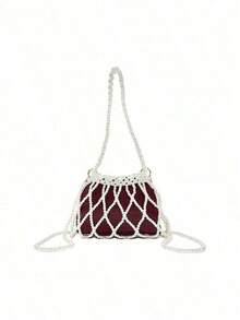 Gucci Elegant Crescent-Shaped Red Polyester Crossbody Bag With Detachable Faux Pearl Chain - Can Be Used As A Clutch Or Shoulder Bag, Fashionable Half-Circle Design Made Of Lightweight Polyester Fabric, Perfect For Cosmetic Stores Or Chic Wedding Bags - Style: Ancora Red Crescent-Shaped Multifunctional Bag, Heartbeat Red Plaid - Ankola Red-pearl Fragrance - View 6