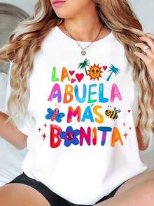 Women'S Casual Short-Sleeve Round Neck T-Shirt - Made From Soft And Stretchy Fabric, Featuring A Colorful 'I Love You Mom' Print With Palm Trees And Stars Design - Machine Washable, Comfortable For All Seasons, Loose Fit, A Statement Shirt - 白色 - 查看 11