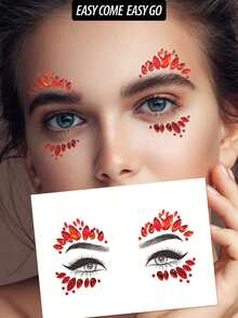 1张脸部宝石贴纸，亚克力宝石贴纸，自粘水钻贴纸，适用于派对、俱乐部、万圣节、节日脸部装饰 - 紅色 - 查看 1