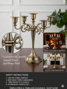 1Pc/Set Five-Arm Spiral-Patterned Candlestick. Made Of Metal, It Forms A Complete Candlestick. The Overall Design Embodies A European-Style Light Luxury Aesthetic; The Base And The Edges Of The Candle Cups Feature Delicate Engraved Patterns, And The Arms Are Crafted With Curling Spiral Motifs. - Multicolor - View 9
