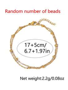 1pc Double Layer Women Bracelet, Stainless Steel Beaded Waterproof Beach Vacation Bracelet, Daily Wear Jewelry Gift (Bead Quantity Random, No Gift Box) - Yellow Gold - View 7