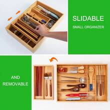 Double Layer Bamboo Kitchen Drawer Organizer Cutlery Utensil Sierware Drawer Organizer Sierware Tray For Drawer Removable Utensil Holder Flatware Organizer Multi-Use Storage Box L - 天然竹子 - 查看 3