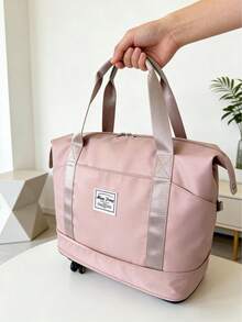 可折叠拉杆旅行包，轻便大容量行李手提包，多种颜色可选，旅行必备及送礼佳品，大容量户外运动旅行包，360°旋转轮，学生商务孕妇收纳包，防水干湿分离，可扩展行李箱，适合户外、旅行、商务出行、毕业旅行 - 粉色 - 查看 1