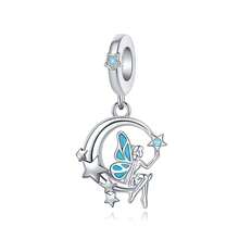CYMYSS 1pc Fairy Tale Inspired Silver-Tone Plated Cubic Zirconia Moon Fairy/Castle/Crystal Ball Pendant, Unisex, Women's Birthday/Holiday Gift