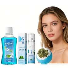 清凉薄荷抗菌漱口水+口气清新喷雾+海盐泡泡浴球套装，可杀灭99.9%引起口臭的细菌——送给爱人的最佳情人节礼物 - 薄荷色 - 查看 1