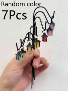 夜光花园插牌，树脂仙女迷你模型配彩色灯笼，乡村风格圣诞户外装饰，室内桌面摆件和工艺品 - 彩色 - 查看 13