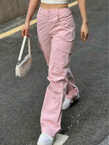 Pantalón cargo overzise para dama - Rosa - Ver 3