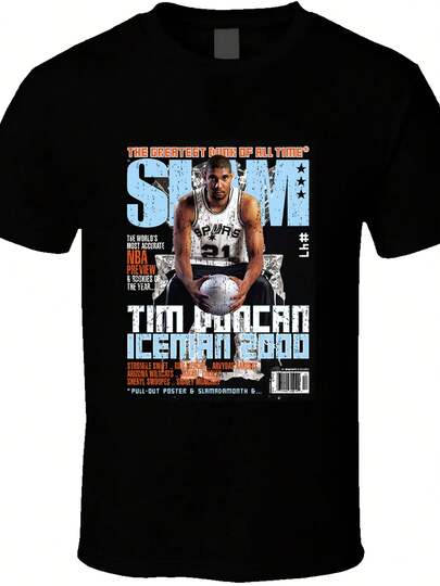 1PC Tim Duncan Slam Magazine Graphic Women's Tshirts Plus Size Basketball Fan Apparel Tee