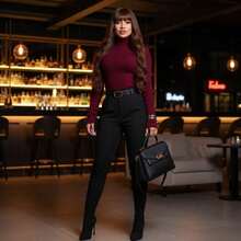 Cacharrel Women's Knitted Top, Comfortable, Cold Weather - RƯỢU - Xem 3