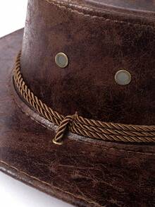 1pc Unisex Solid Color PU Leather Cowboy Hat, Unique Shiny 3D Steer Head Design With Leather & Metal Wide Belt Decor, Wide Brim Sun Protection Hat, Adjustable Strap, Cyberpunk Stylish Punk Retro Vibe, Suitable For Parties, Western Themed Events, Cosplay, Street Style Looks, Gifts For Men - Silver Bull Cowboy Hat - View 9