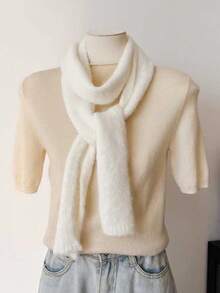 1pc Casual Versatile Solid Color Long Tube Fuzzy Scarf - Multicolor - View 3