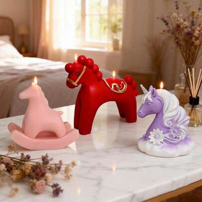 1pc Cute Horse Shaped Candle Silicone Mold, DIY Creative Wooden Horse Plaster Decor And Resin Crafts, Holiday Gift, Birthday Gift, Home Art Decoration