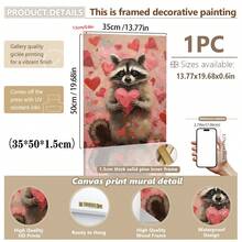 1幅帆布墙画 - 浣熊 | 情人节墙画，粉色情人节装饰，可爱浣熊礼物，俏皮爱心图案，心形绘画可打印模板 | 爱心礼物，艺术印刷品，迷人房间装饰，儿童房装饰 - 婴儿用品_ 带框婴儿房墙画，完美适用于游戏室装饰、婴儿房装饰、育儿室装饰、幼儿园装饰、男孩房装饰、女孩卧室装饰 - 彩色 - 查看 25